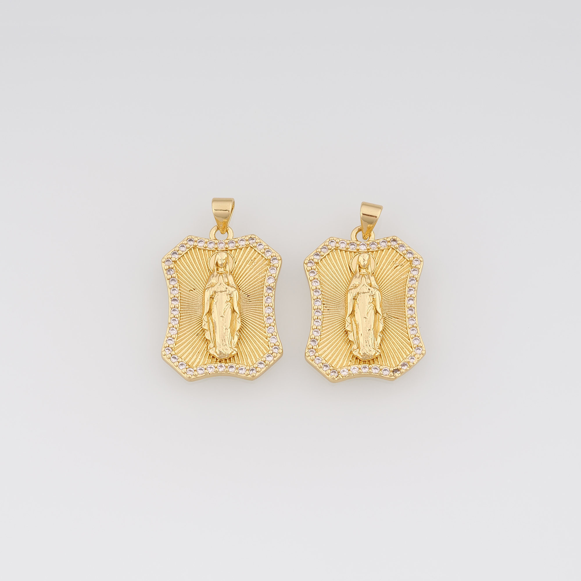 18K Gold Filled Virgin Mary Pendant,CZ Micro Pave Religious Charm Earrings Necklace for DIY Jewelry Making Supply