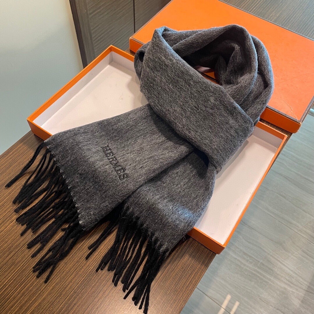 Hermes Cashmere Scarf Colorblock Gray For Women 180cm