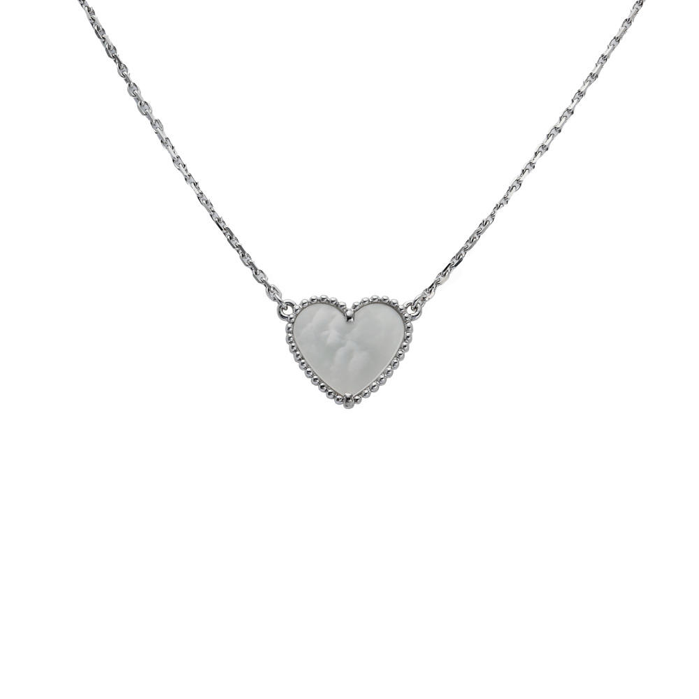 Van Cleef & Arpels Lucky Alhambra Necklace 18K White Gold Mother of Pearl