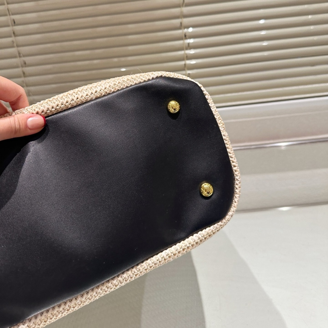 Prada Crochet And Leather Tote Bag Tan And Black 33Cm