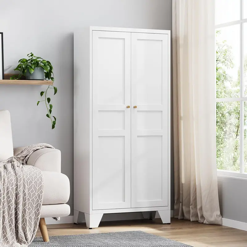 Yizosh Steel Storage Cabinet – Two-Door Floor Unit with Four Customizable Shelves