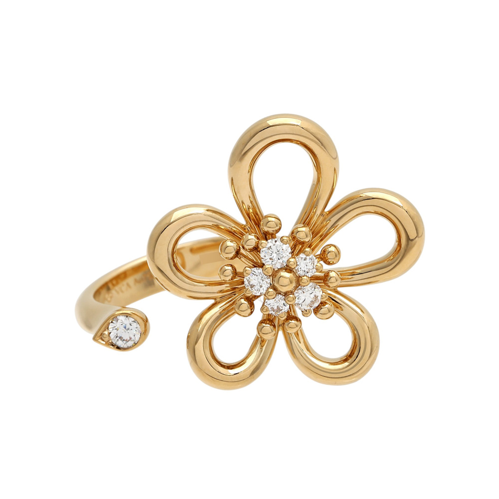 Van Cleef & Arpels Flower Lace Entre Les Door Ring 18K Yellow Gold Diamond VCARPME000