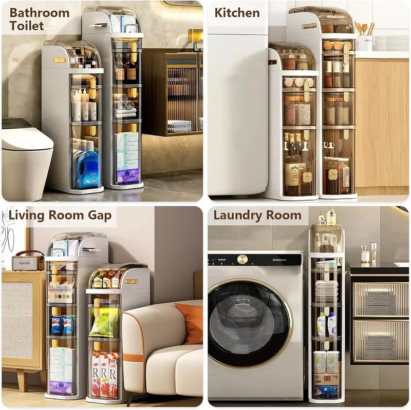 Slim 4-Tier Bathroom Storage Tower – 7.1-Inch Narrow Waterproof Floor Cabinet with Tissue Holder