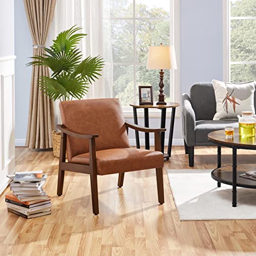 Yaheetech Corduroy Accent Chair, Mid-Century Modern Armchair with Solid Wood Legs, Reading Leisure Chair with High Back for Living Room Bedroom Waiting Room, Set of 2, Beige