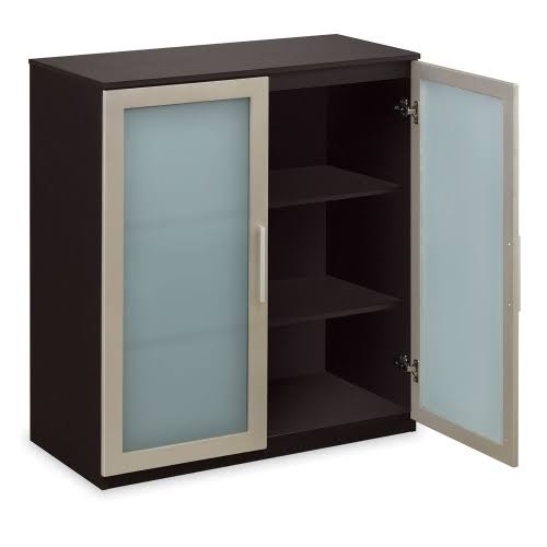 NBF at Work Storage Cabinet with Glass Doors Espresso Laminate/Brushed Nickel Accents/Glass Doors Signature Series (AW-31789ES)