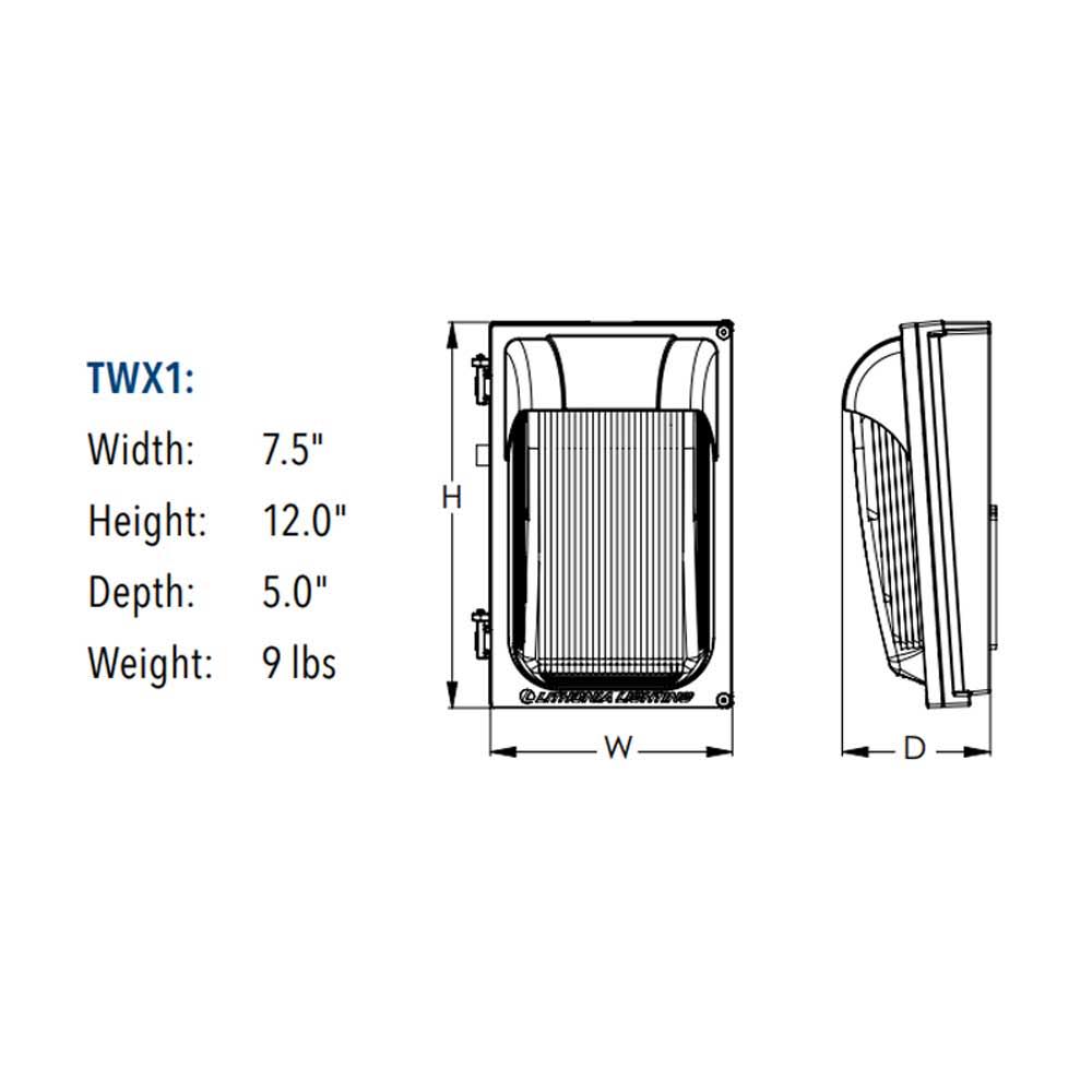 LED Wall Pack - 22 Watt - 2950 Lumens - 5000K - 100W MH Equal - Photocell - Lithonia TWX1 LED Alo 50K MVOLT PE DDBTXD