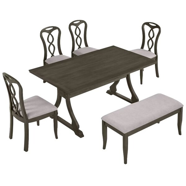 Trestle Dining Table Set with Upholstered Dining Chairs and Dining Bench
