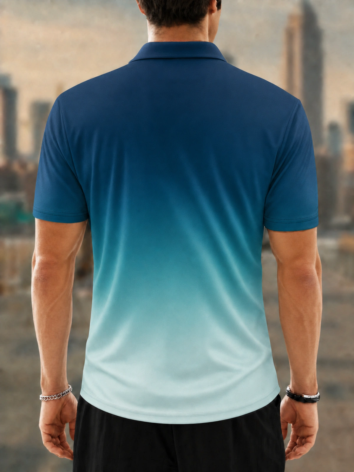 Moisture Wicking Golf Polo 3D Gradient Blue Golf Dog Cartoon Button Short Sleeve Golf Polo Shirt