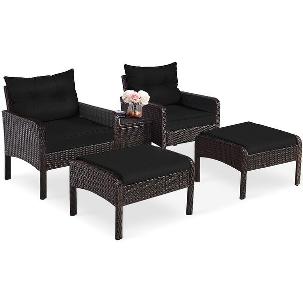 Gymax 5PCS Patio Set Sectional Rattan Wicker Furniture Set w/ Black