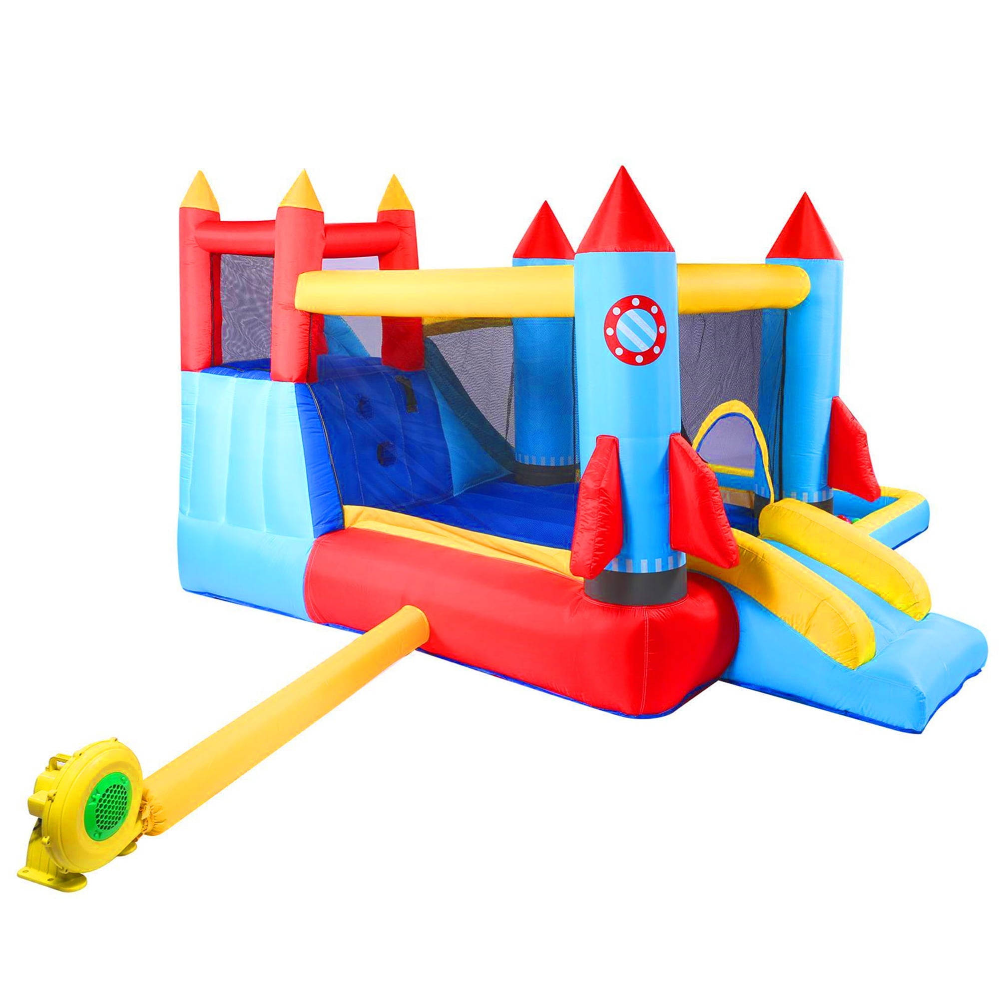 Inflatable Bounce House with Blower Children Bouncer with Large Bounce Area, 2 Slides, Climbing Wall, Play Pool, Water Slide, Park/Castle Theme