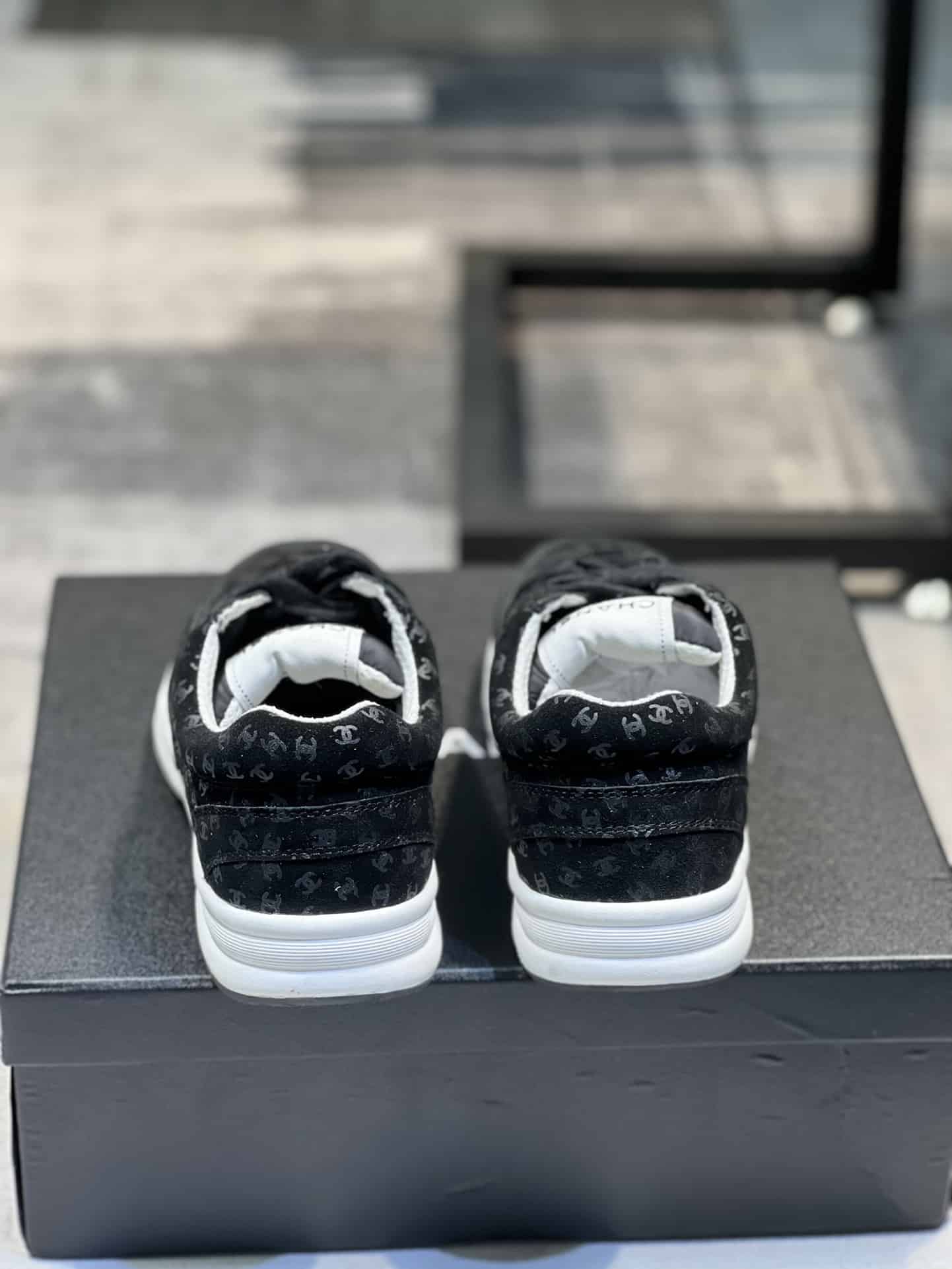 Chanel Cc Embossed Logo Suede Black