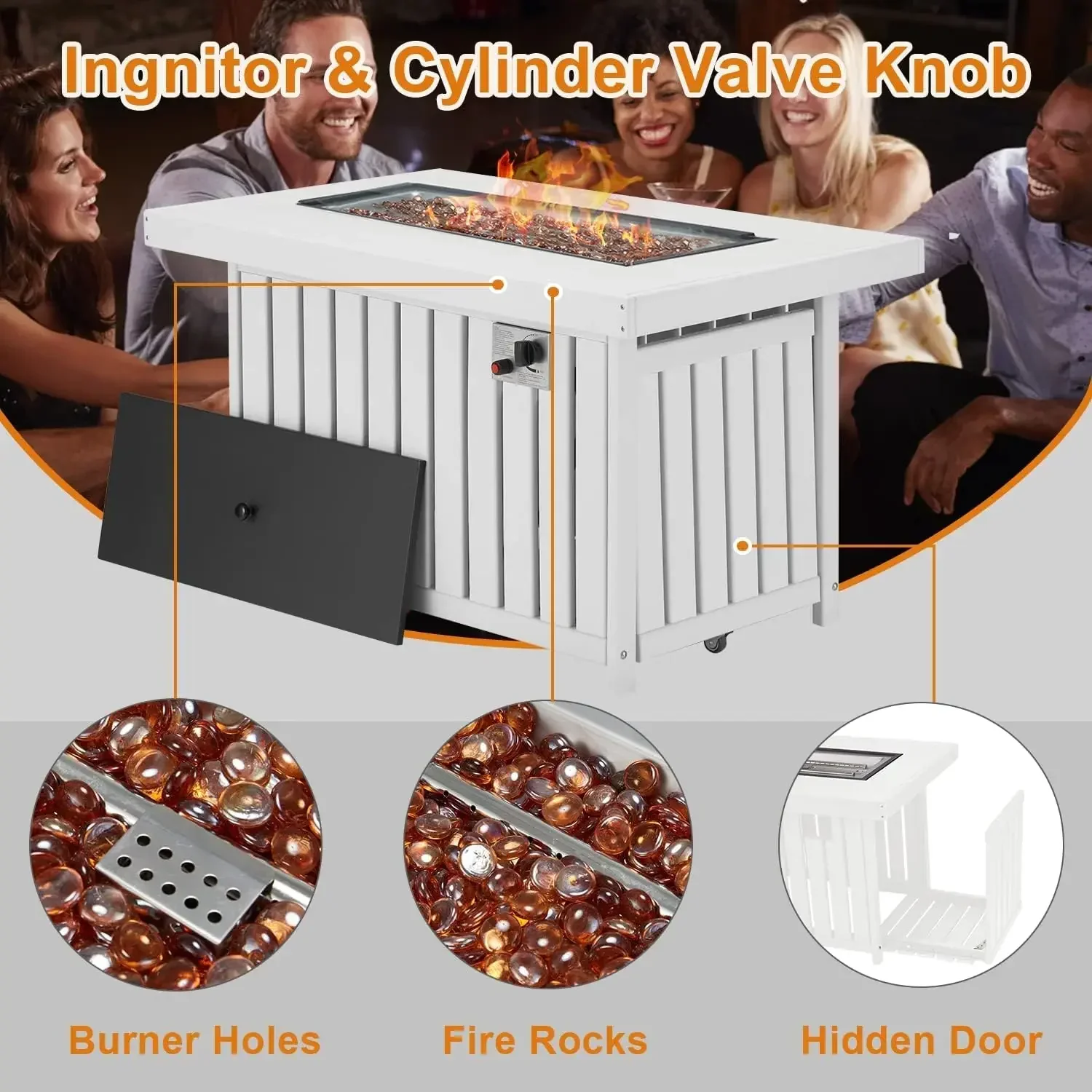Propane Fire Pit Table, 43 Inch HDPE Smokeless Gas Fire Pit with Lid and Fire Glass, 50,000 BTU Firepit, Add Warmth and Ambience