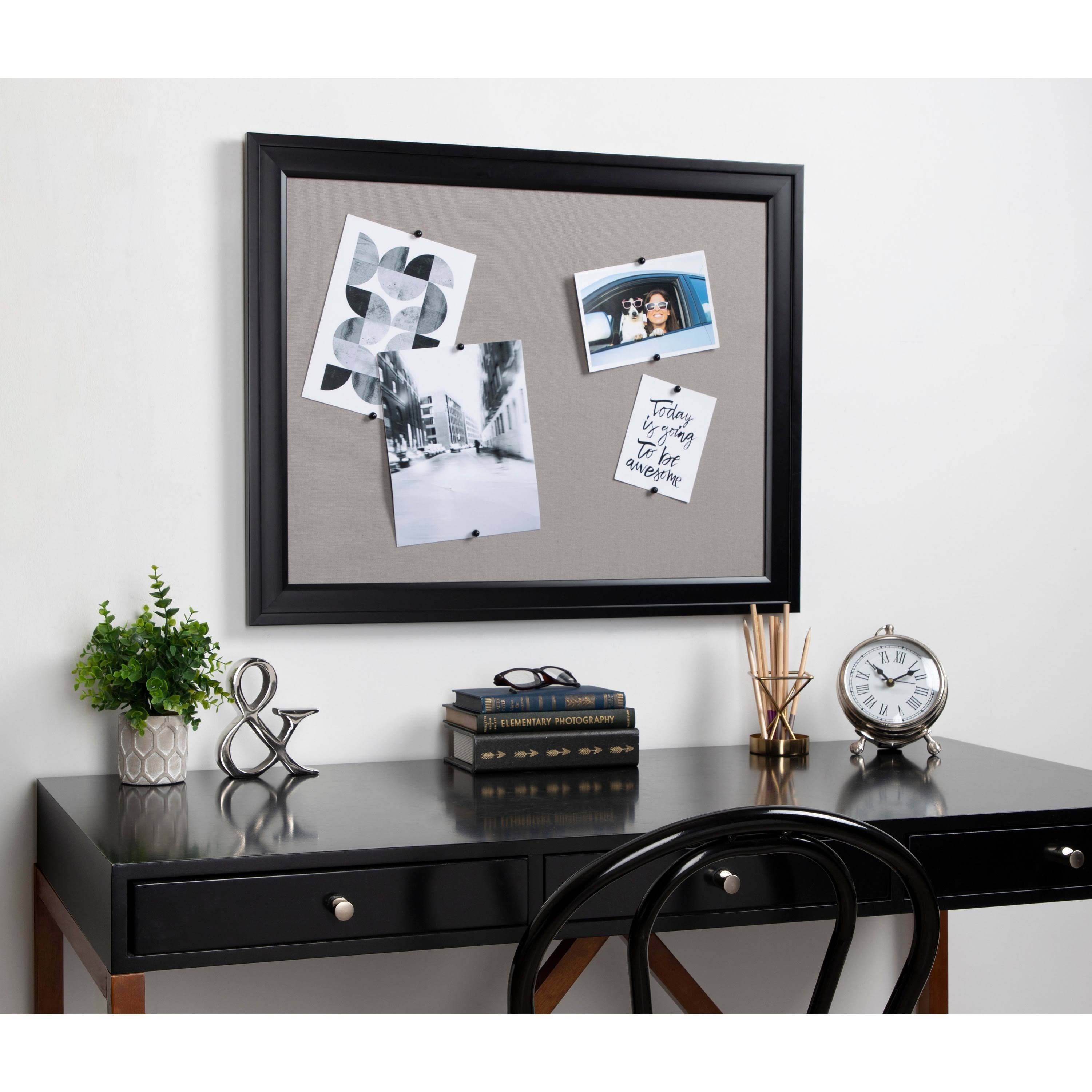 DesignOvation Bosc Framed Gray Linen Fabric Pinboard 18.5x27.5 White