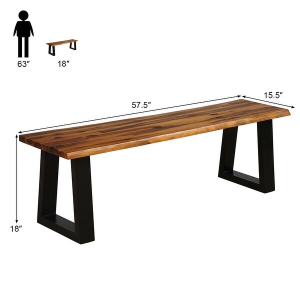 Gymax Solid Acacia Wood Patio Bench Dining Bench Outdoor W/Rustic
