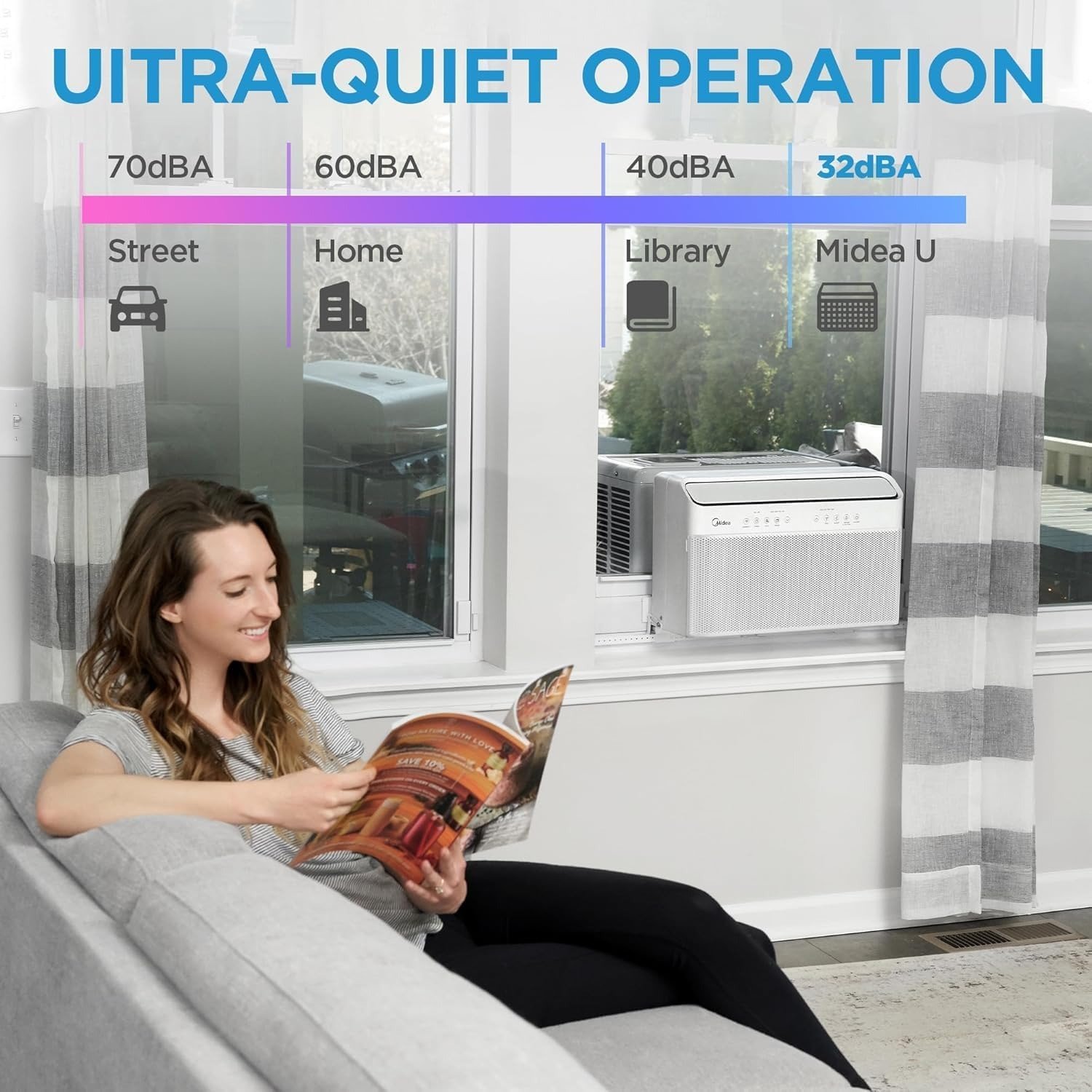 12,000 BTU U-Shaped Smart Inverter Window Air Conditioner–Cools up to 550 Sq. Ft., Ultra Quiet with Open Window Flexibility, Compatible with Alexa/Google Assistant, 35% Energy Savings (Renewed)