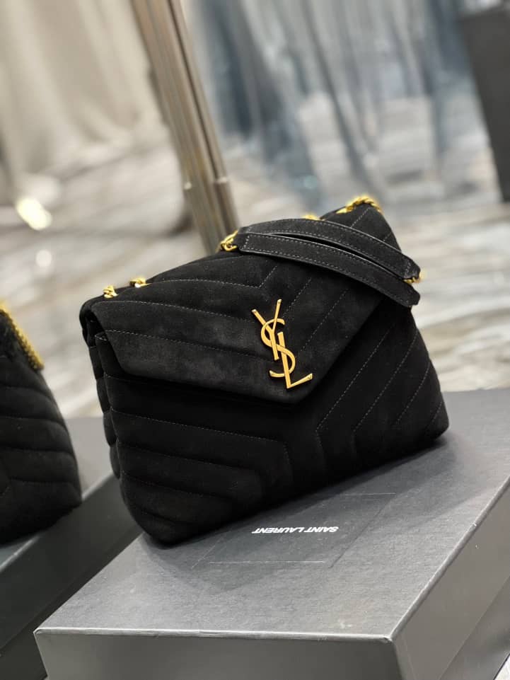 Saint Laurent Loulou Small Flap Bag Suede Black 25Cm