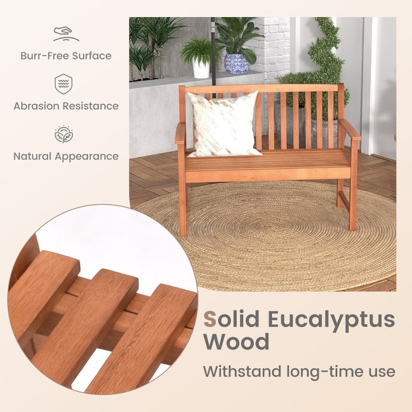 2Seat Patio Wood Bench with Cozy Armrests and Backrest