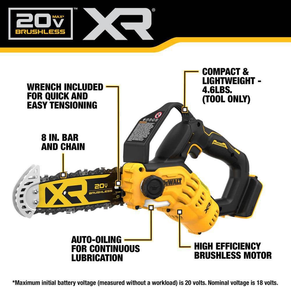 DEWALT 8 in. 20-Volt Pruning Electric Battery Chainsaw DCCS623B