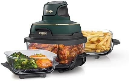 5-in-1 Glass Air Fryer | 450°F, Nontoxic, 4QT & 6-Cup Containers & Lids | Microwave, Freezer, Dishwasher Safe | Air Fry, Bake, Recrisp, Keep Warm | Brit. Racing Green