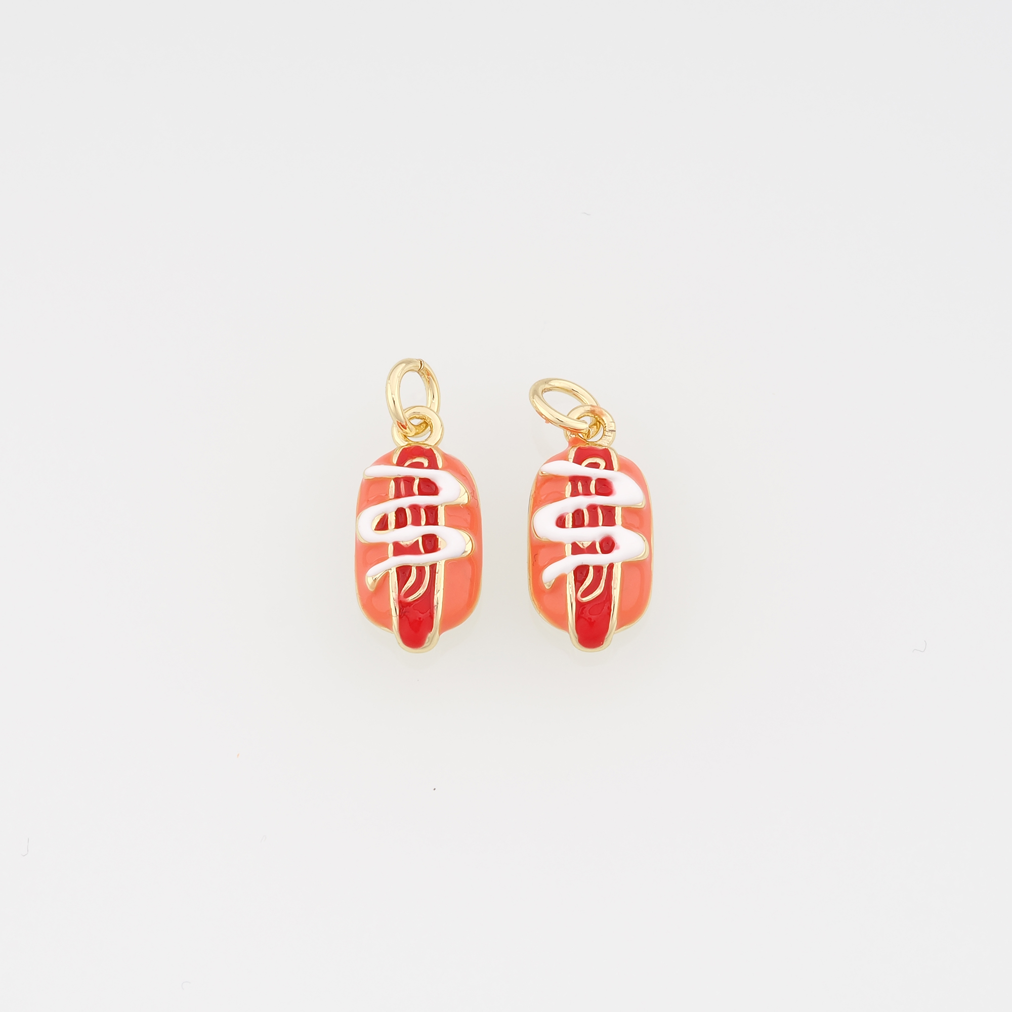 18K Gold Filled Hot Dog Pendant,Enamel Hot Dog Charm Earrings Necklace for DIY Jewelry Making Supply