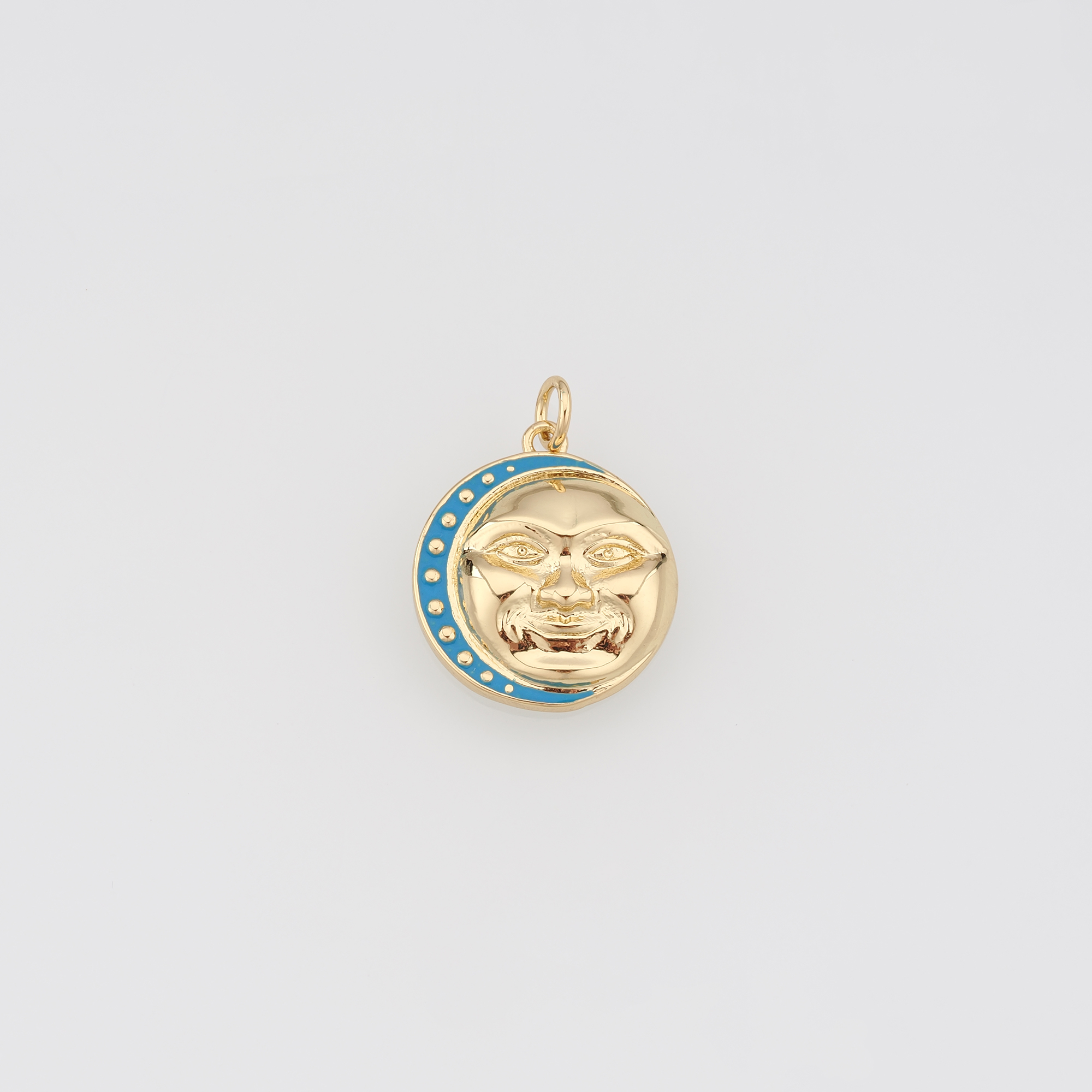 18K Gold Filled Moon Face Pendant,Celestial Charm,Enamel Moon Earrings Necklace for DIY Jewelry Making Supply