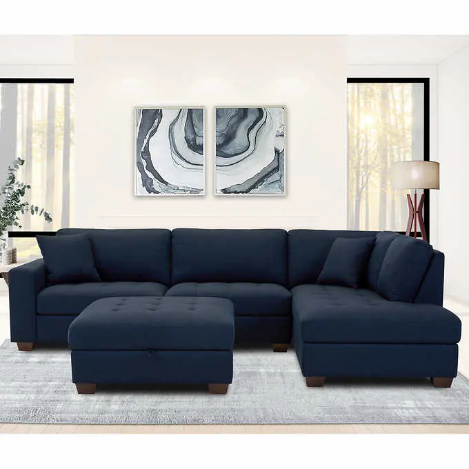 Thomasville Miles Upholstered Sectional – Contemporary Design with Built-in Storage Ottoman