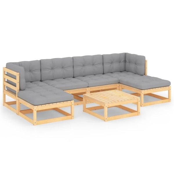 vidaXL 7 Piece Patio Lounge Set with Cushions Solid Wood Pine