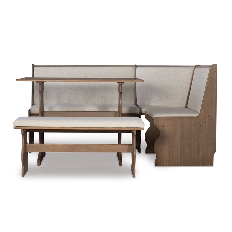 Pemberly Row Transitional Wood Corner Nook Dining Set in Brown