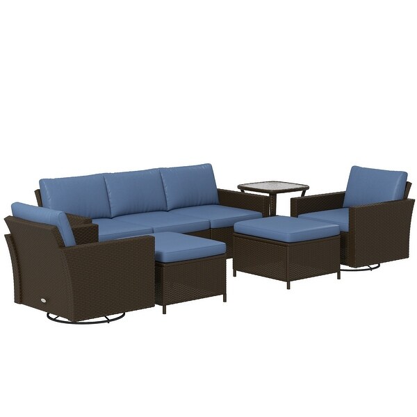 Outsunny 6 Piece Patio Furniture Set with Rattan Threeseater Sofa,Swivel Rocking Chairs,Footstools