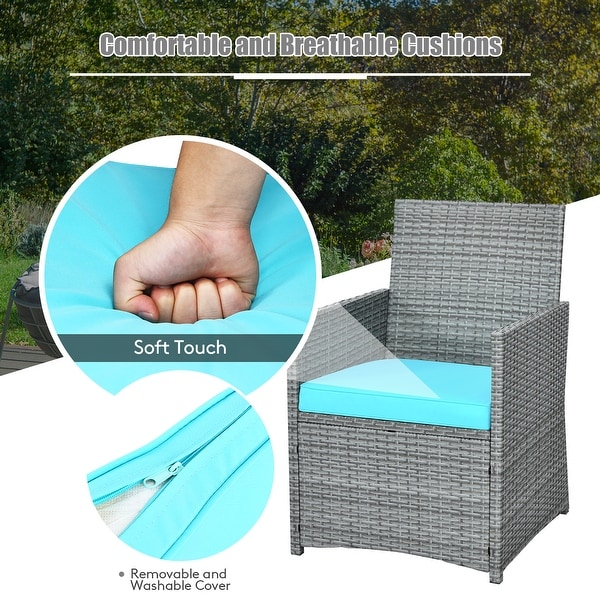 Costway 3PCS Patio Rattan Furniture Set Cushioned Sofa Armrest Garden