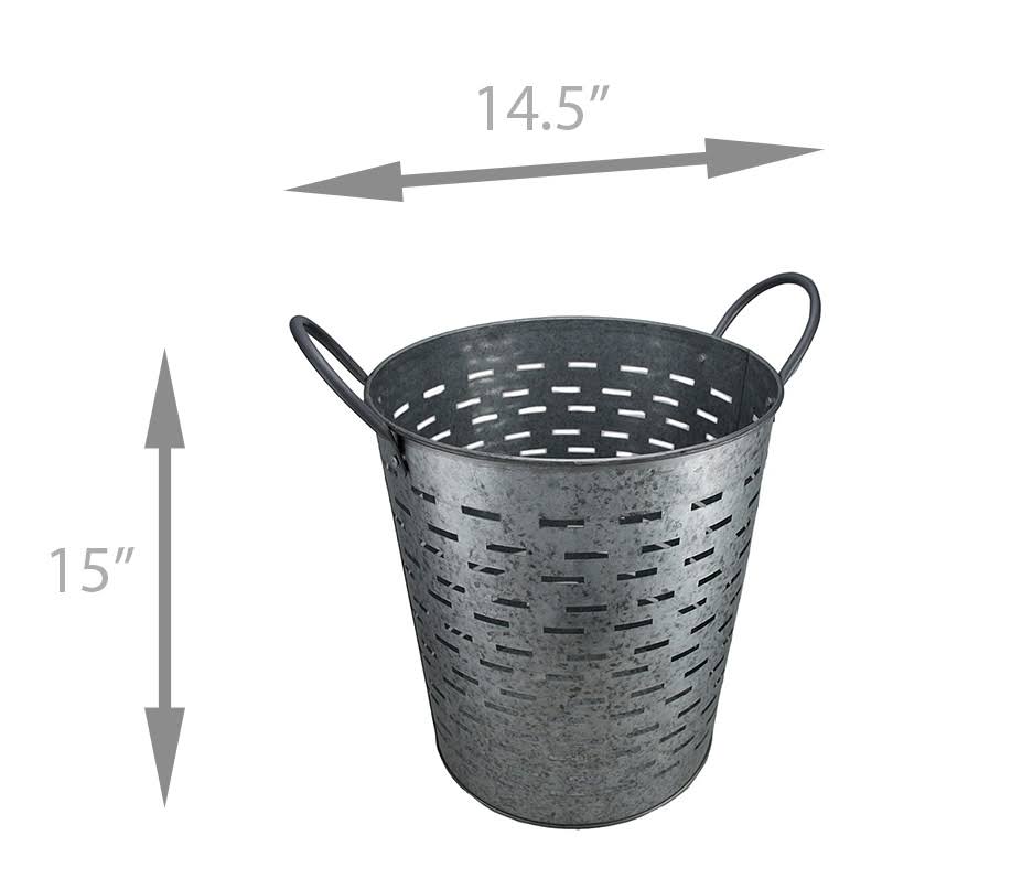 Zeckos Set of 2 Galvanized Metal Olive Buckets w/Built-In Handles
