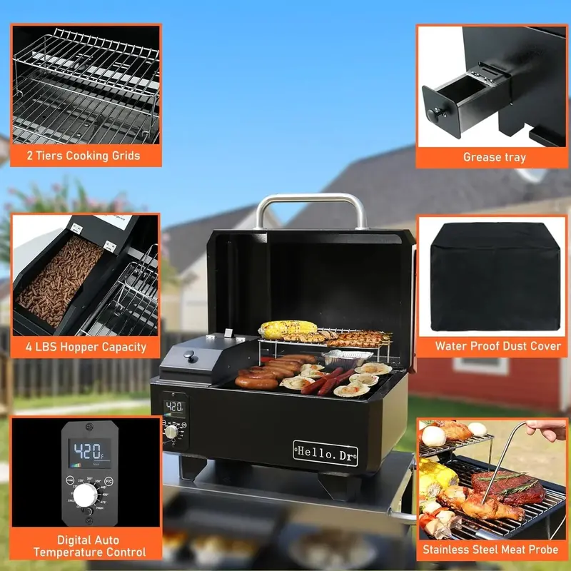 Portable Electric Pellet Grill & Smoker – 8-in-1 Tabletop BBQ for RVs, Camping & Tailgates with Smart Temp Control & Steam Tech