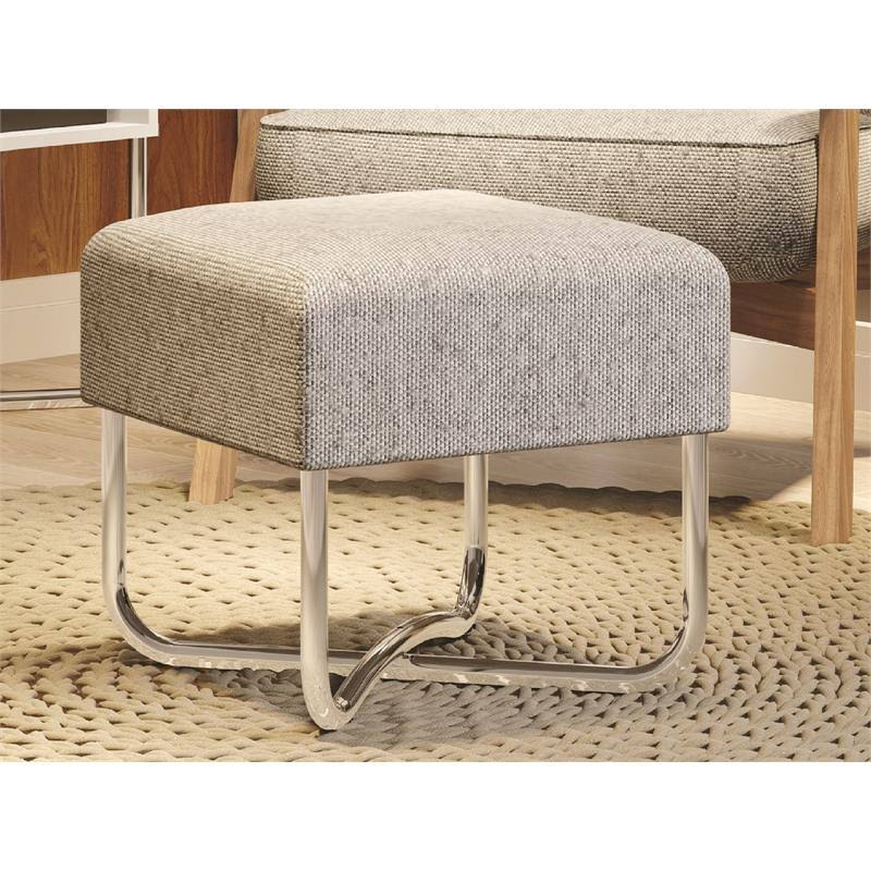Casabianca Ace Bench Light Gray Linen Fabric Chrome Base