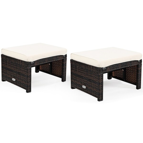 Costway 2PCS Patio Rattan Ottoman Cushioned Seat Foot Rest Furniture