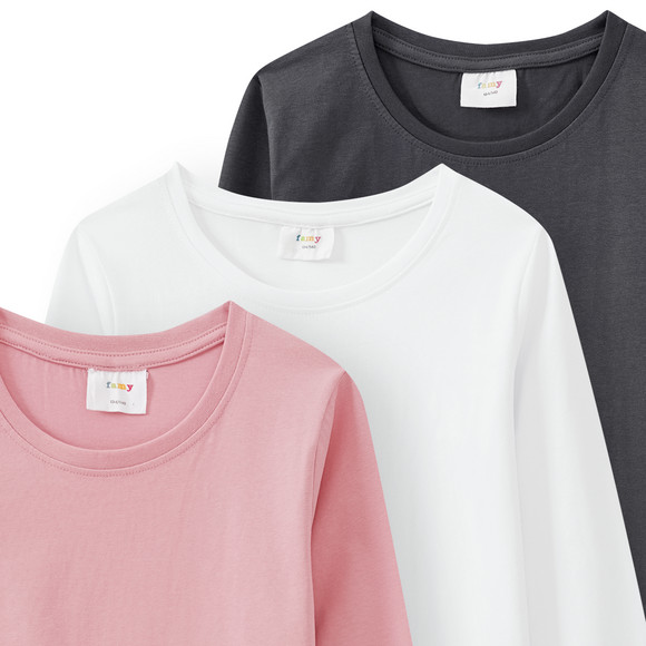 Famy 3 Mädchen Langarmshirts in Unifarben