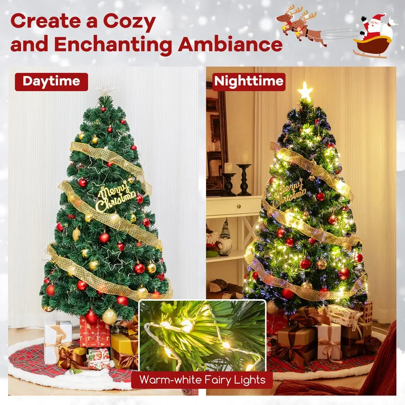 Pre-Lit Fiber Optic Christmas Tree – Snow-Dusted Artificial Tree with Warm White LED Lights