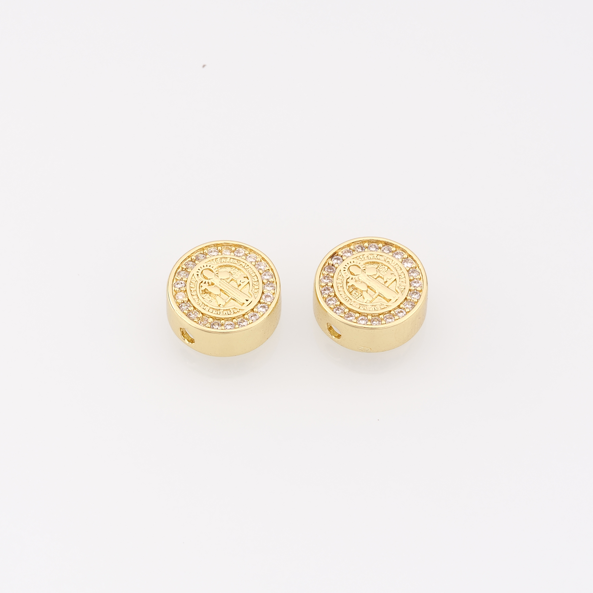 18K Gold Filled Benedict Spacer Beads,CZ Micro Pave Religious Charm,Benedict Bead for Bracelet Jewelry Necklace Making Supply