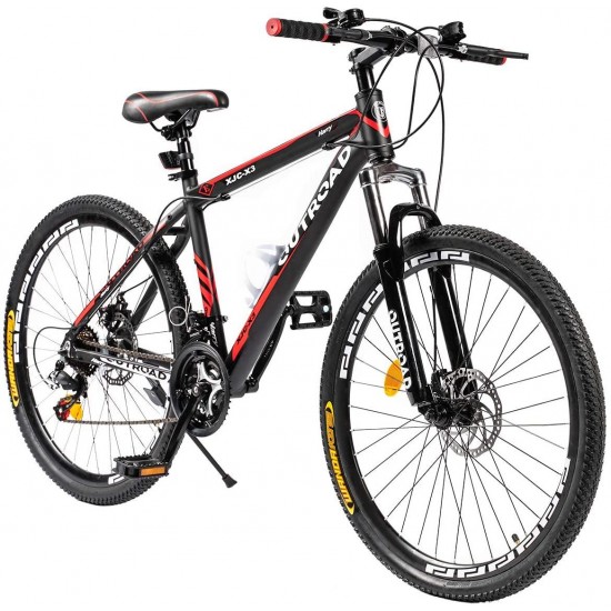 Mountain Bike 26 Inches 21 Speed Suspension Fork Anti-Slip Bicycle with Dual Disc Brake and High Carbon Steel Frame for Men and Women