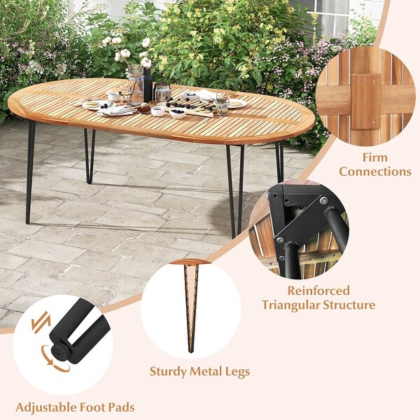Gymax 79'' Patio Dining Table w/ Umbrella Hole Acacia Wood Tabletop and