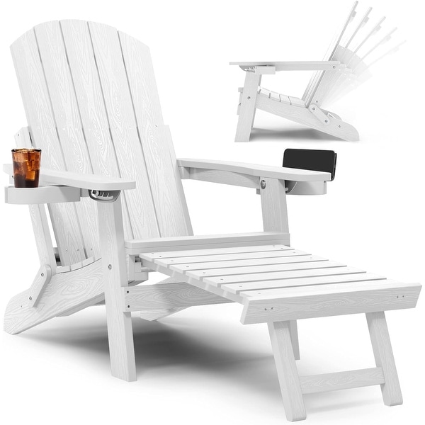 CHERIE Folding Adirondack Chair with Ottoman,and 2 CupHolders