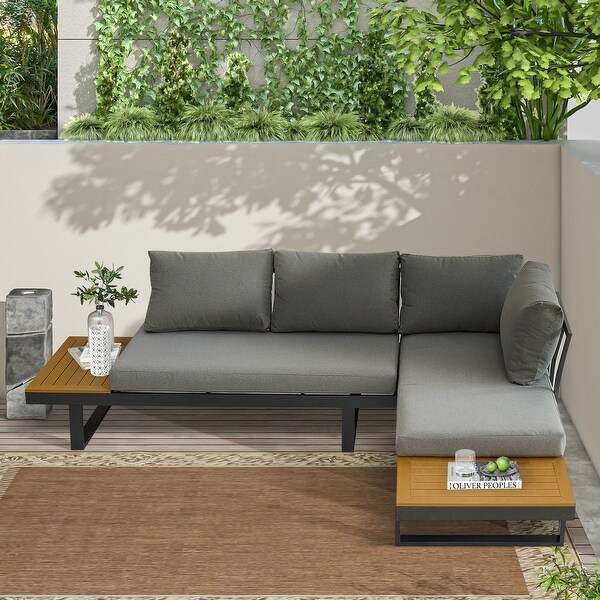 Lshaped Sectional Sofa 3pcs Allweather Aluminum Couch Furniture Set