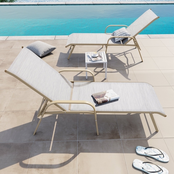 Outdoor Lounger Aluminum Adjustable Chaise Lounge Chairs with Arms (Set of 2/4)