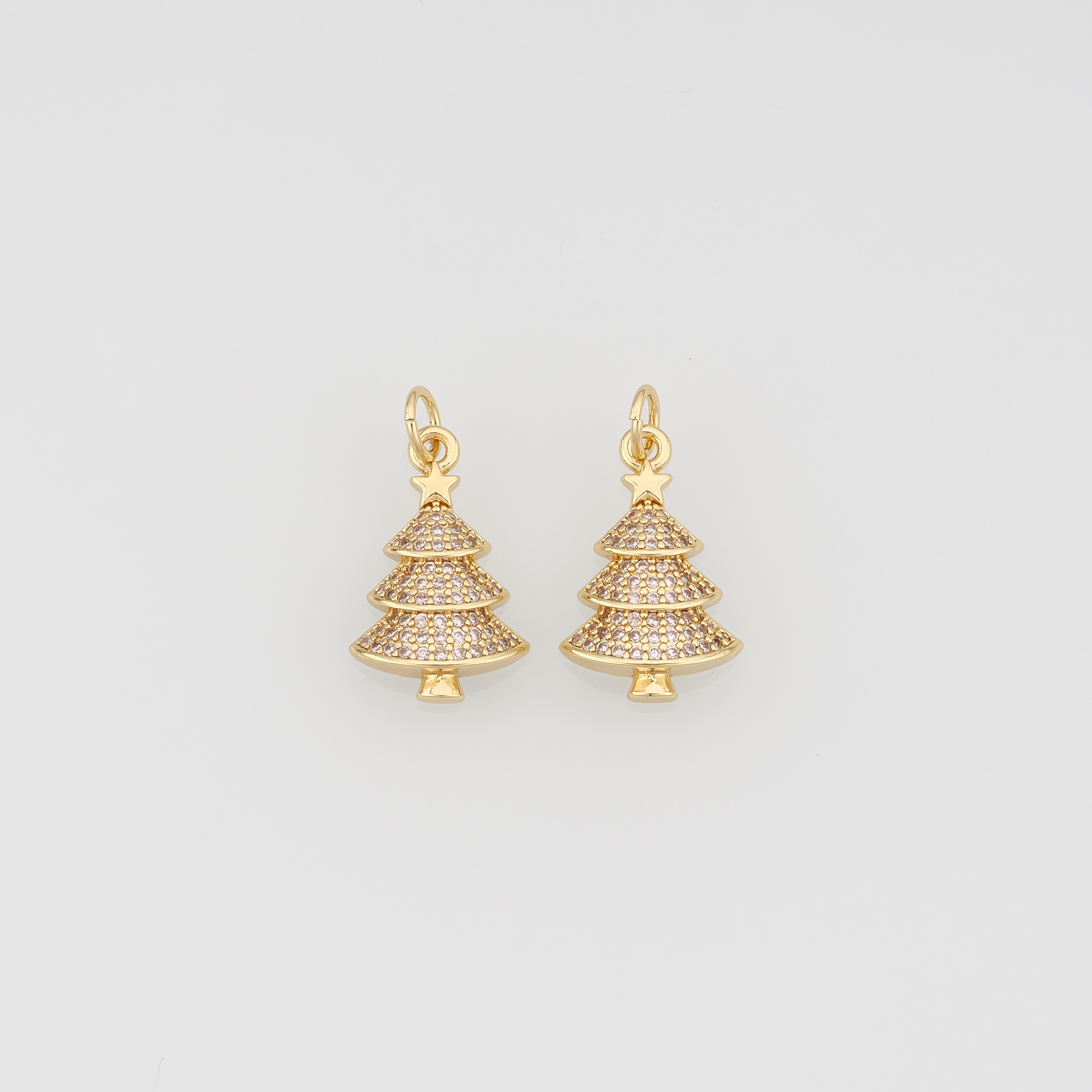 18K Gold Filled Christmas Tree Pendant,CZ Micro Pave Christmas Charm Earrings Necklace for DIY Jewelry Making Supply