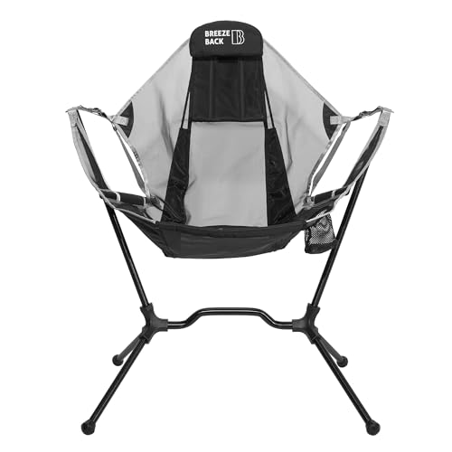 Reclining Rocking Camping Chair – Lightweight Foldable Outdoor Chair with Smooth Rocking Motion, Adjustable Recline, Padded Headrest, Cup Holder, Mesh Back, Carry Bag – 250 lb Capacity