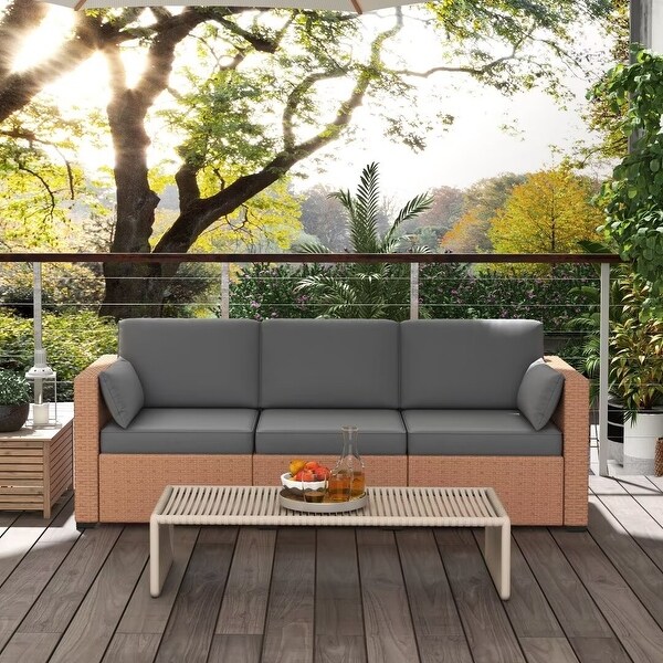 Outdoor wicker patio PE Rattan 3Seat Sofa,with Cushions,Steel Frame