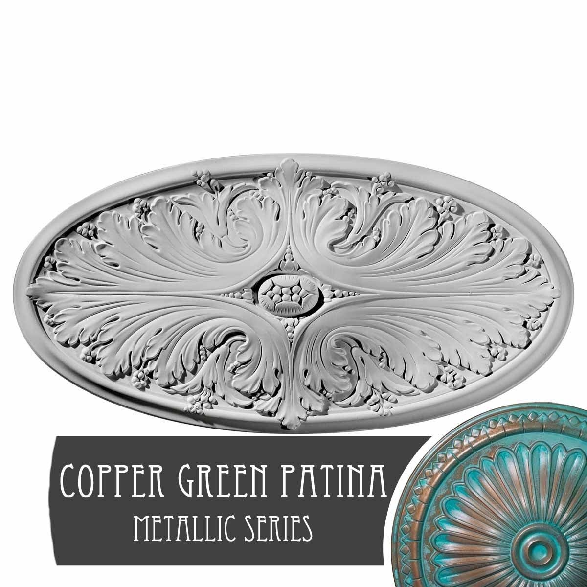 24 3/4x22W x 12 1/2x22H x 1 3/4x22P Madrid Ceiling Medallion, Hand-Painted Copper Green Patina