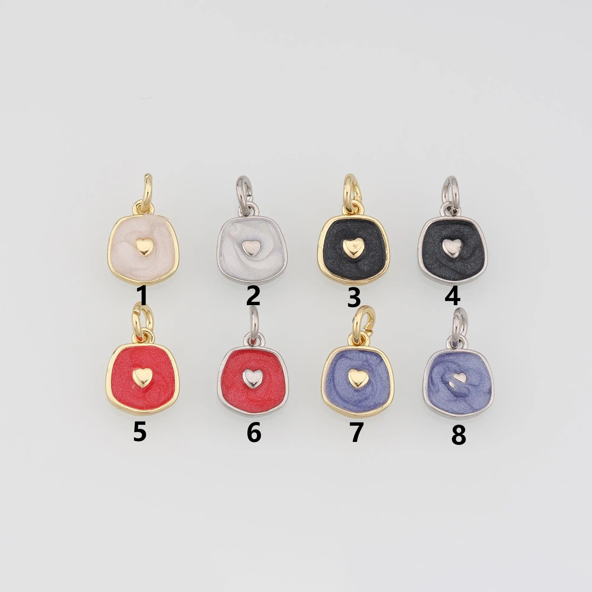 18K Gold Filled Heart Pendant,Enamel Heart Charm Earrings Necklace for DIY Jewelry Making Supply