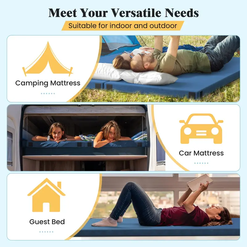 Twin-Size Memory Foam Sleeping Pad – Portable Camping Mattress with Non-Slip Bottom (74″ x 38″)