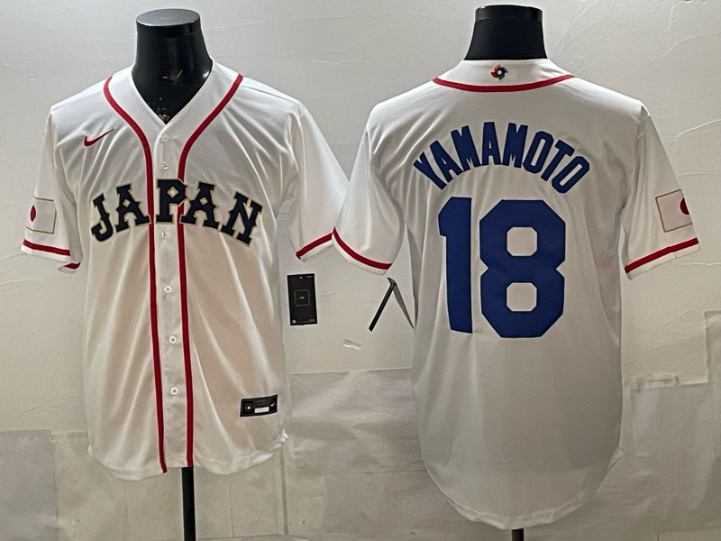 Men's Japan Baseball Yoshinobu Yamamoto #18 White 2026 World Baseball Classic Stadium Jersey