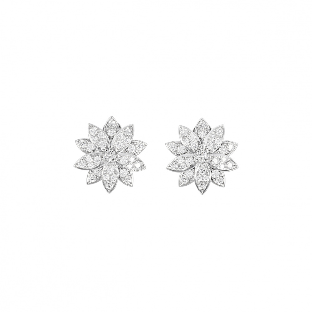 Van Cleef & Arpels Lotus Earrings 18K White Gold Diamond VCARO96B00